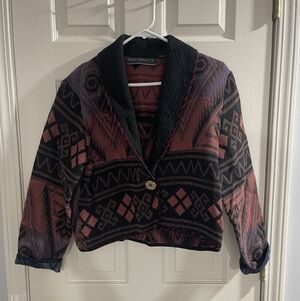 New Identity Womens Aztec Tapestry Southwestern Indian 100% Cotton Jacket Size S